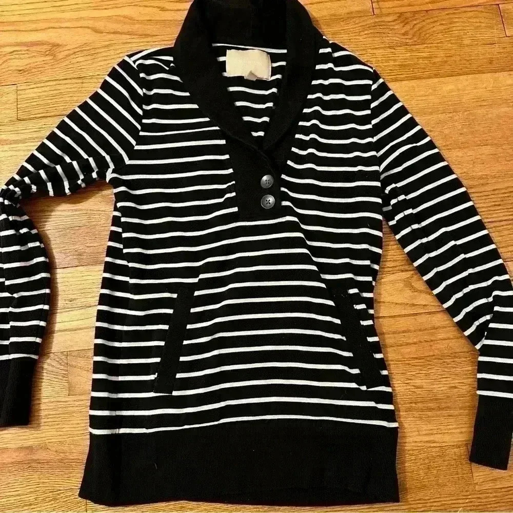 Banana Republic Black White Striped Shirt Women S - Picture 1 of 9